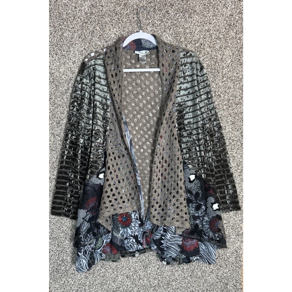 Aris. A Mixed Media Velvet Lagenlook Boho Artsy Patchwork Cardigan Duster Sz L